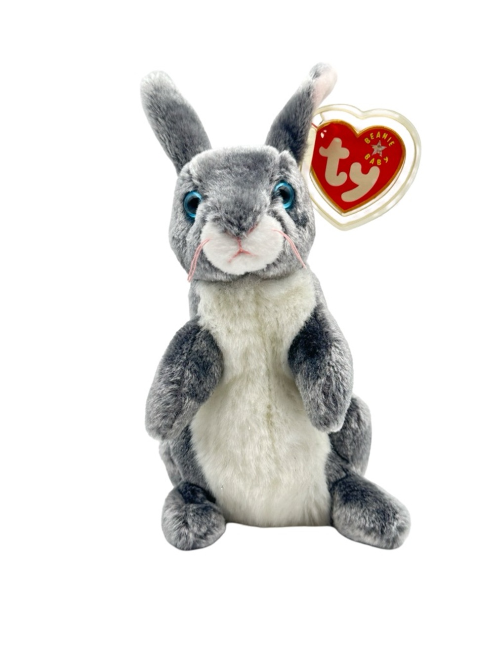 Ty Beanie Baby Hopper Rabbit 2000 Plush w/ Tag Gray Bunny Blue Eyes